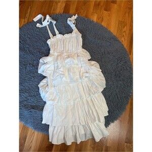 Idem Ditto White Tiered Ruffle Sundress Tie Straps Midi Size S